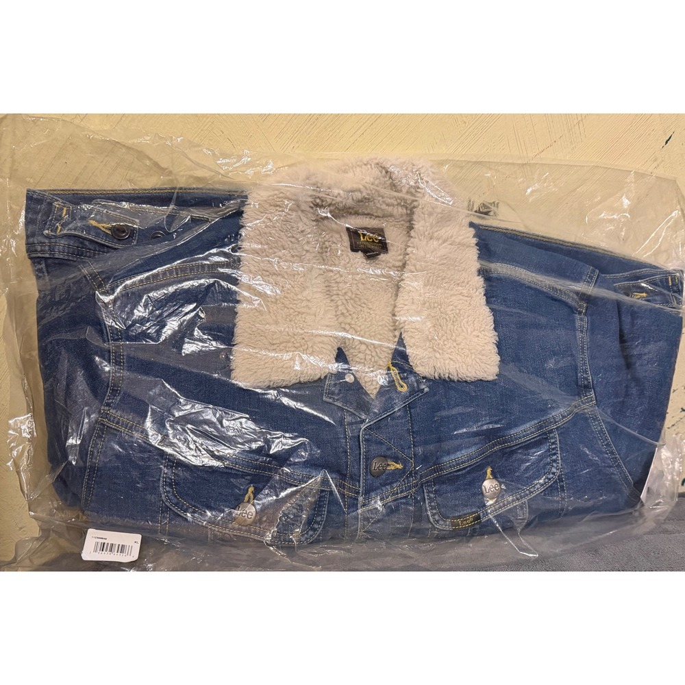 Lee Heritage Sherpa Lined Denim Jacket Mens XL Blue Trucker Faux Fur Collar NEW